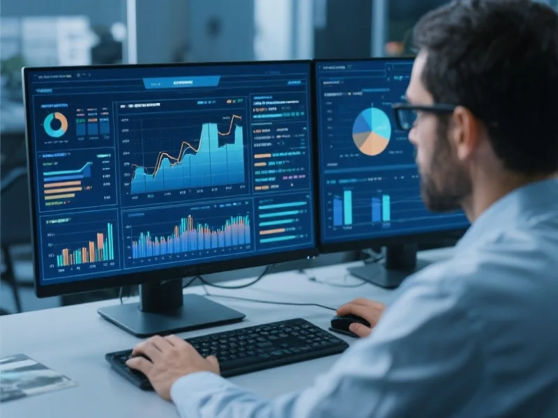 一位工程师正在操作电脑，屏幕显示复杂的数据分析图表，展现技术实力和专注